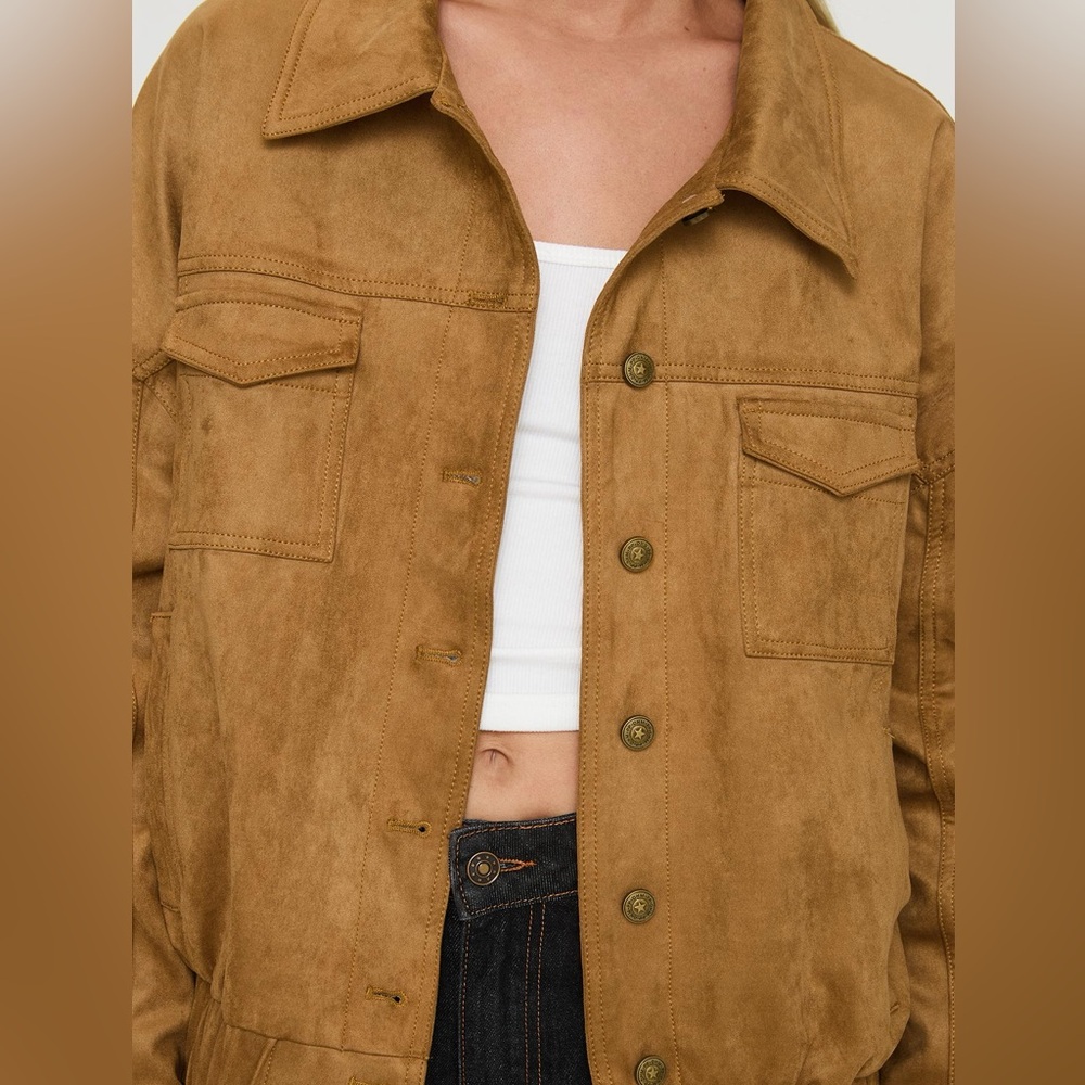 NWOT - PRINCESS POLLY - Ristretto Faux Suede Bomber Jacket - Picture 4 of 9